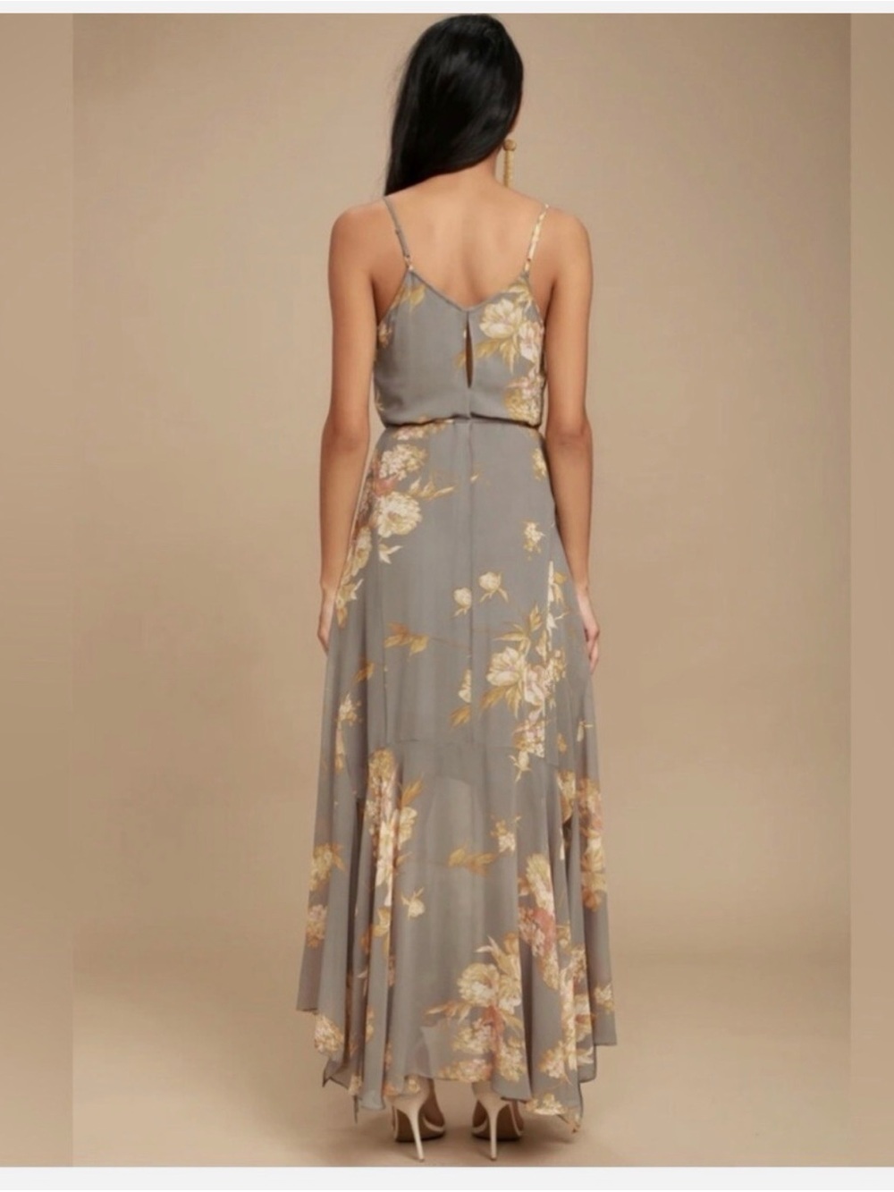 Lulu's Gray Maxi Dress with Gold Floral Print - Picture 2 of 7